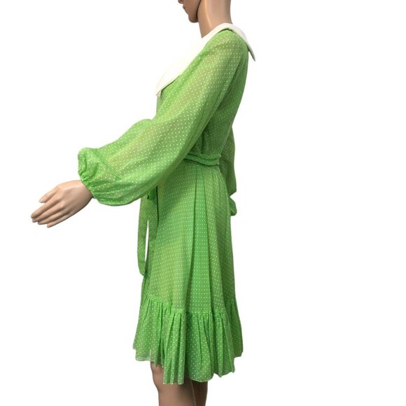 SOLD Vintage 1960s Lilli Diamond Lime Green White Polka Dot Balloon Sleeve Dress - Picture 6 of 13